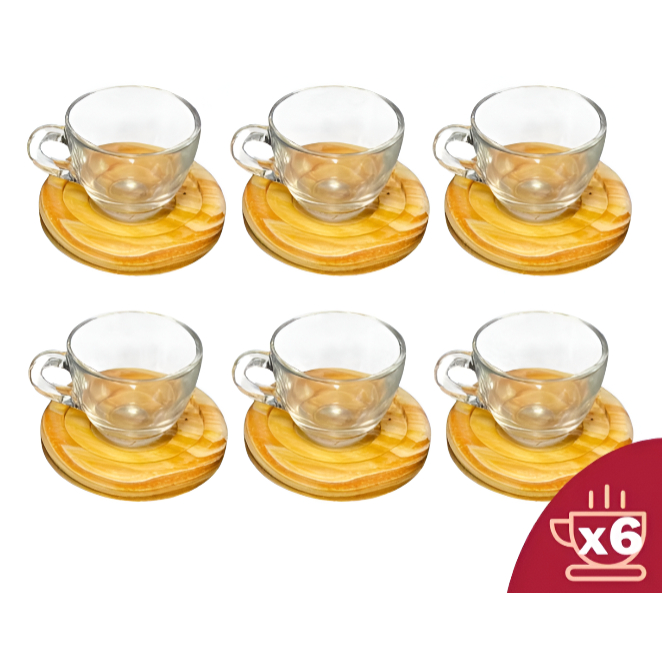 Xicaras De Café 90ml De Vidro C/ Pires De Madeira Kit 12 Pçs em Oferta na Shopee