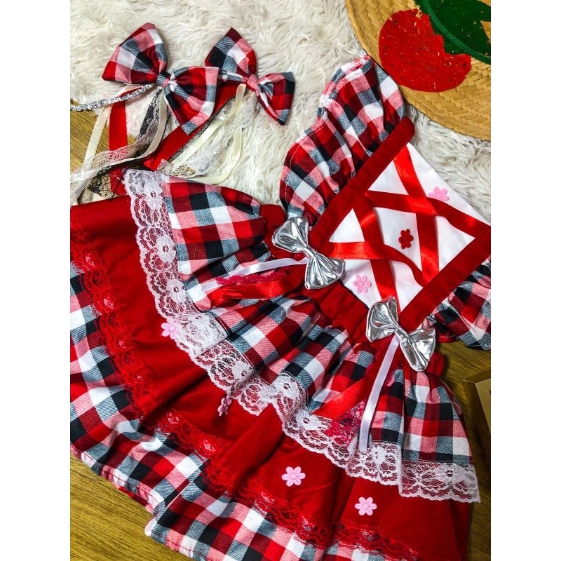 romper xadrez junino body junino jardineira junina vestido infantil junino em Oferta na Shopee