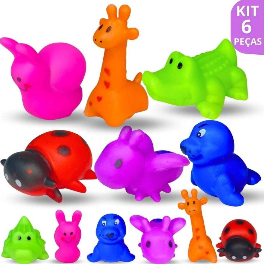 Kit 6 Brinquedos Para Banho Divertidos, Tartaruga, Pato, Polvo, Tubarão, Shark, Patinho, Jacaré, Envio Imediato