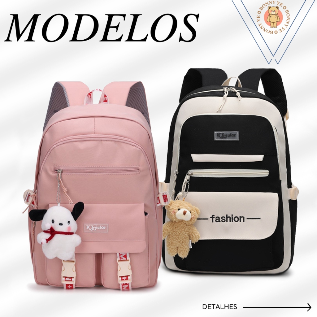 Mochila Escolar/Executiva Moda Japonesa/Coreana Unissex Resistente Bolso Secreto + Ursinho em Oferta na Shopee