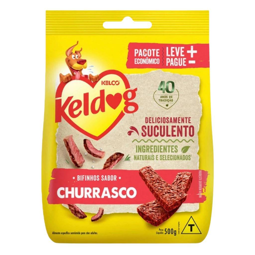 Kit 2un Keldog Bifinho Sabor Churrasco 500g Para Cães Adultos Criadores Petiscos Kelco