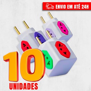 Kit com 1 a 10 Adaptadores de Tomada Cubo Colorido 4 Entradas Bivolt Universal 10A e 20A em Oferta na Shopee