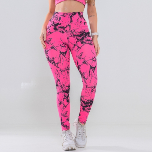 Calça Legging Feminina Marmorizada Academia Leg Tie Dye Degrade Várias Cores Cintura Alta