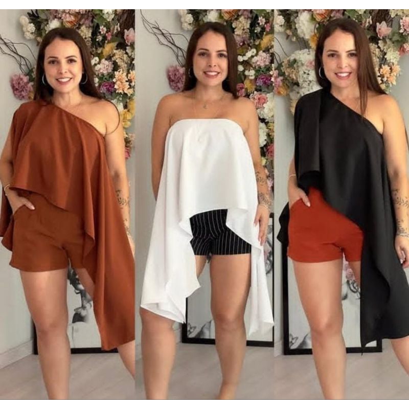 Blusa feminina capa morcego e com top por baixo.