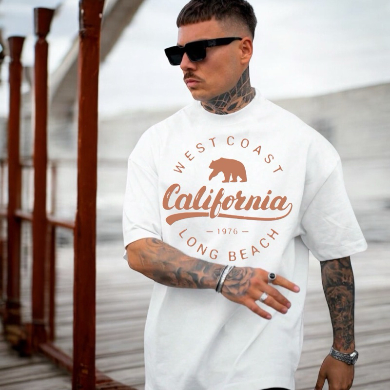Camiseta Algodão Premium Oversized Masculina Califórnia Estampa Várias Cores Blusa Streetwear Tevido Leve Confortável