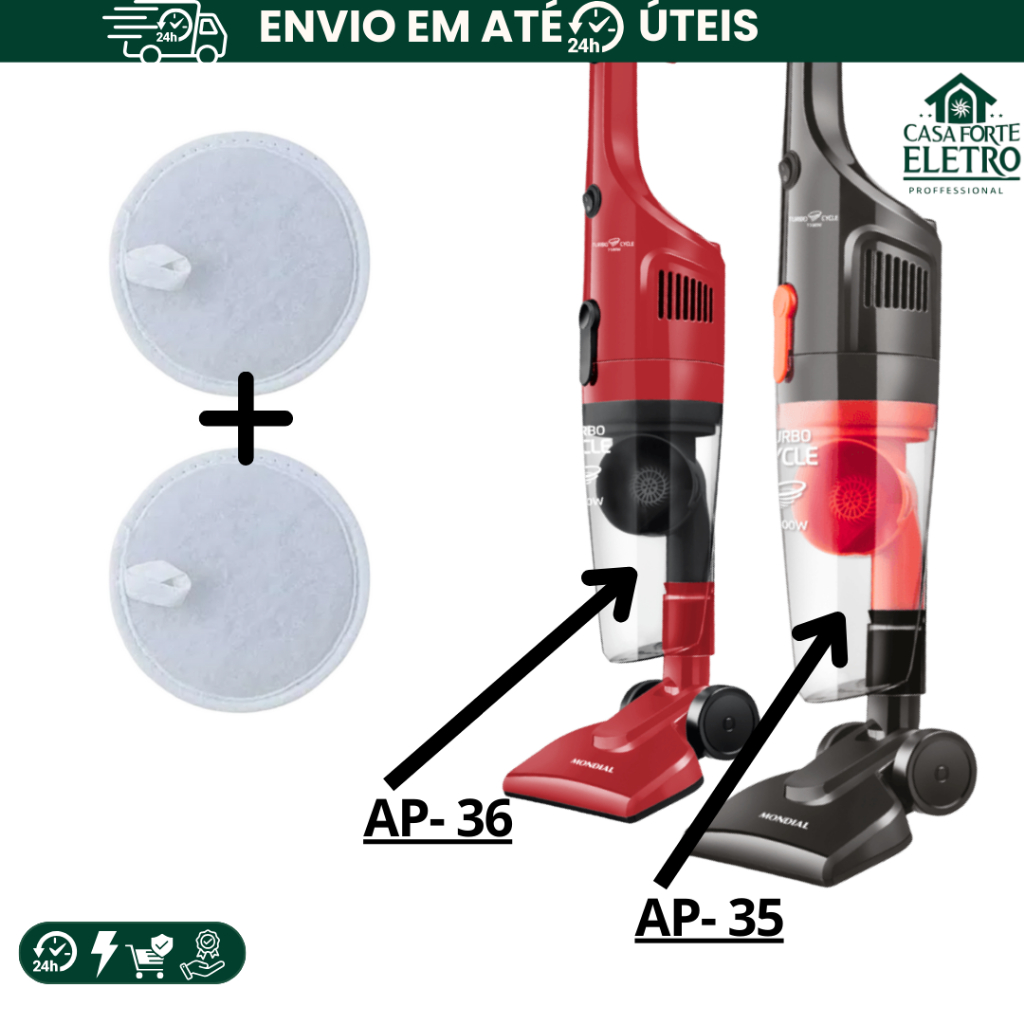 Kit com 2 Filtros Compatíveis Aspirador Mondial Turbo Cycle AP-35 e AP-36 | Alta Qualidade, Durabilidade superior