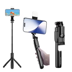 ‌Bastão de Selfie Profissional com Luz de Transmissão Ao Vivo, Bluetooth, Controle Remoto e Tripé de