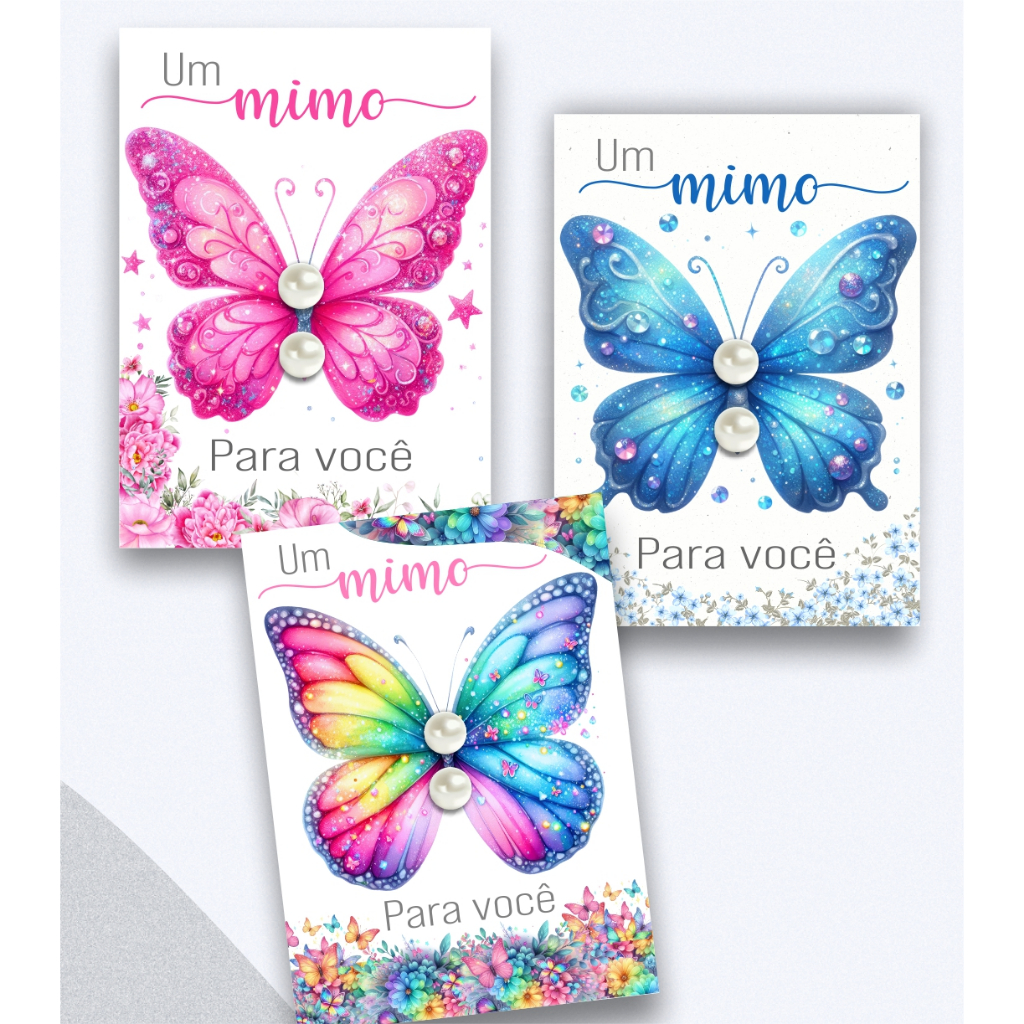 Kit 20/30/50/100 Pares de brinco Pérola com tag Borboleta Mimo , Lembrancinhas