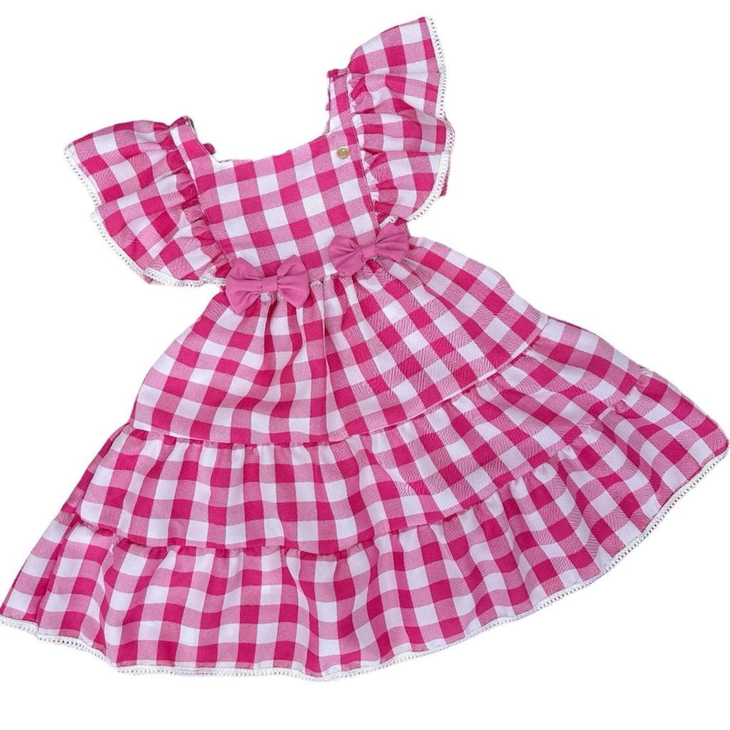 Vestido Junino Xadrez Rosa Infantil Juvenil Menina Roupa Festa Junina Aniversário Princesa Soltinho 1 Ao 16
