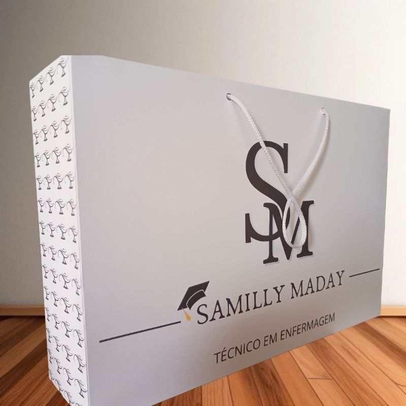 Sacola de Papel Branca ( PREMIUM) Personalizada (55 unidades) Tamanho G Logomarca
