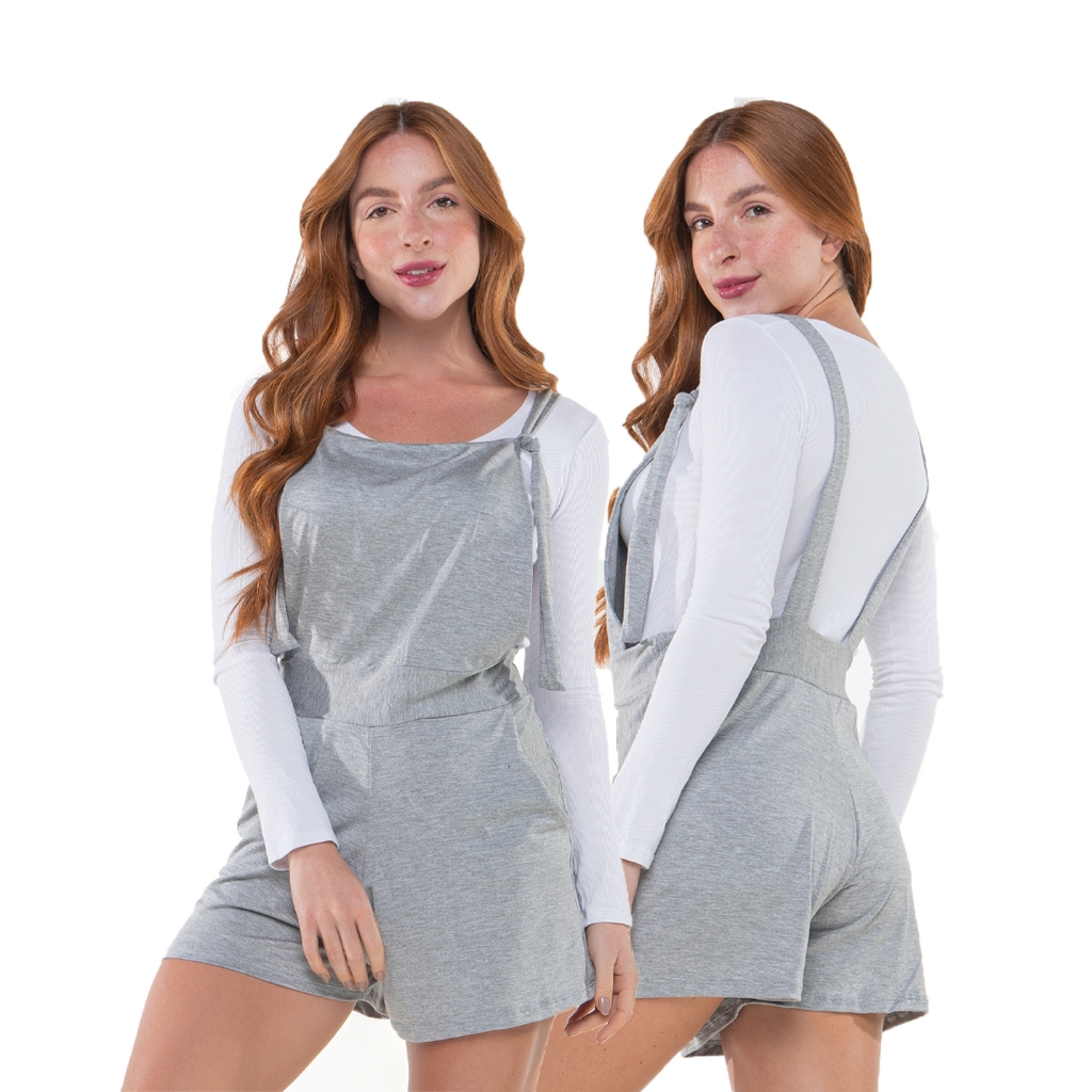 Jardineira Bravaa Store Macaquinho Curto Detalhe Ilhós Moda Verão 198