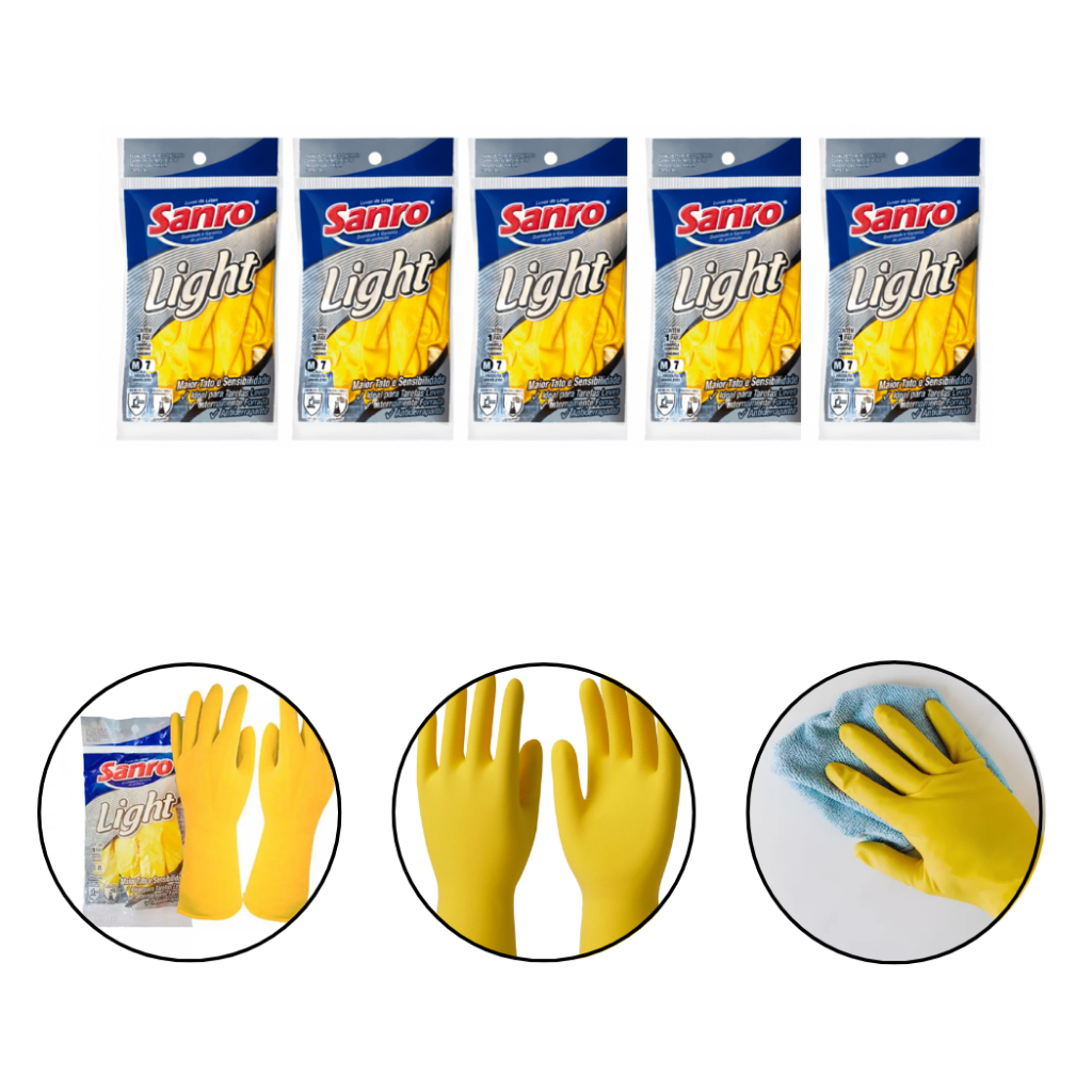 Kit 5 Luvas Sanro Light Antiderrapante Para Limpeza Jardinagem Tamanho G