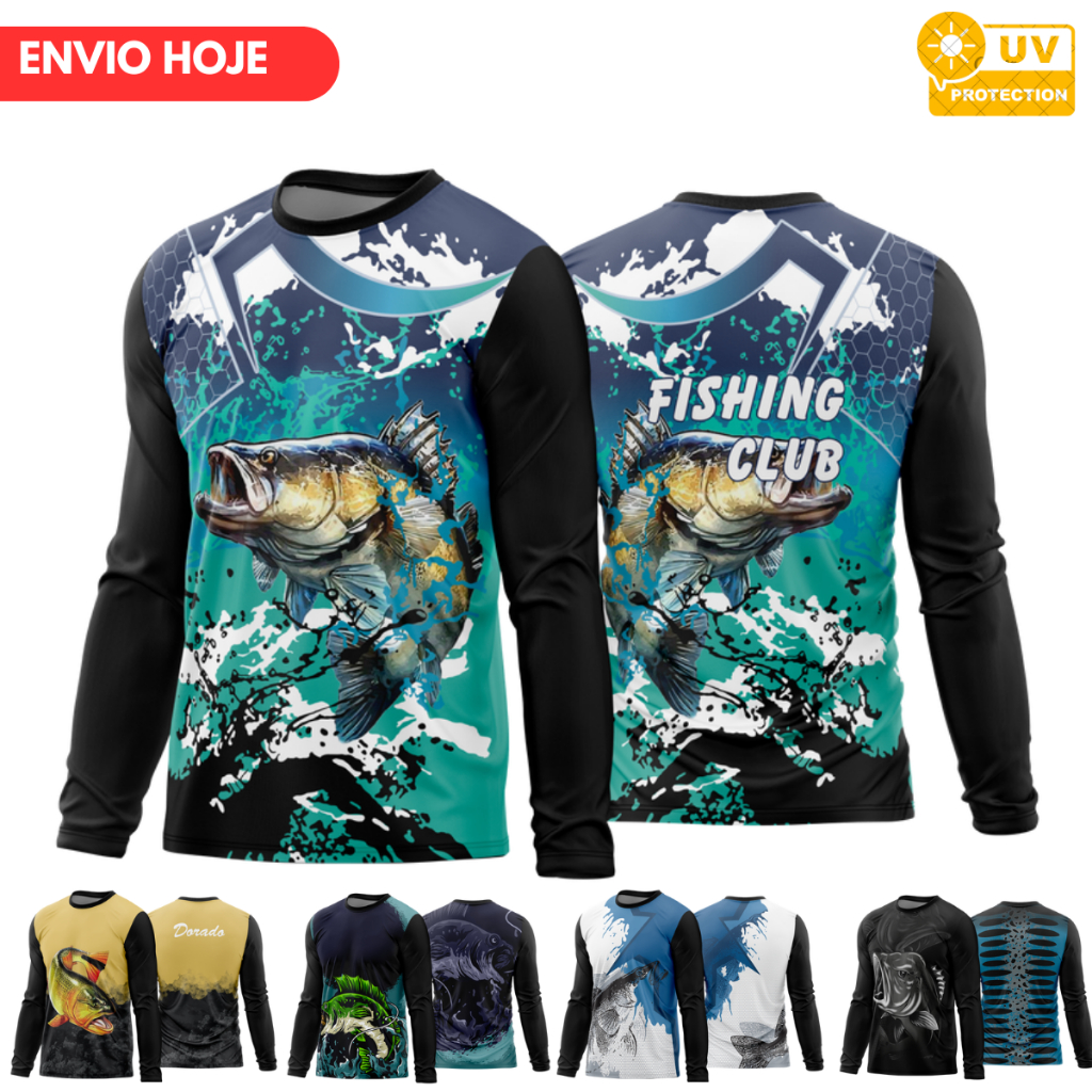 Camisa de pesca esportiva com proteção UV 50+ Pesca Manga Longa esportiva Tecido Com Protecao Solar Camiseta