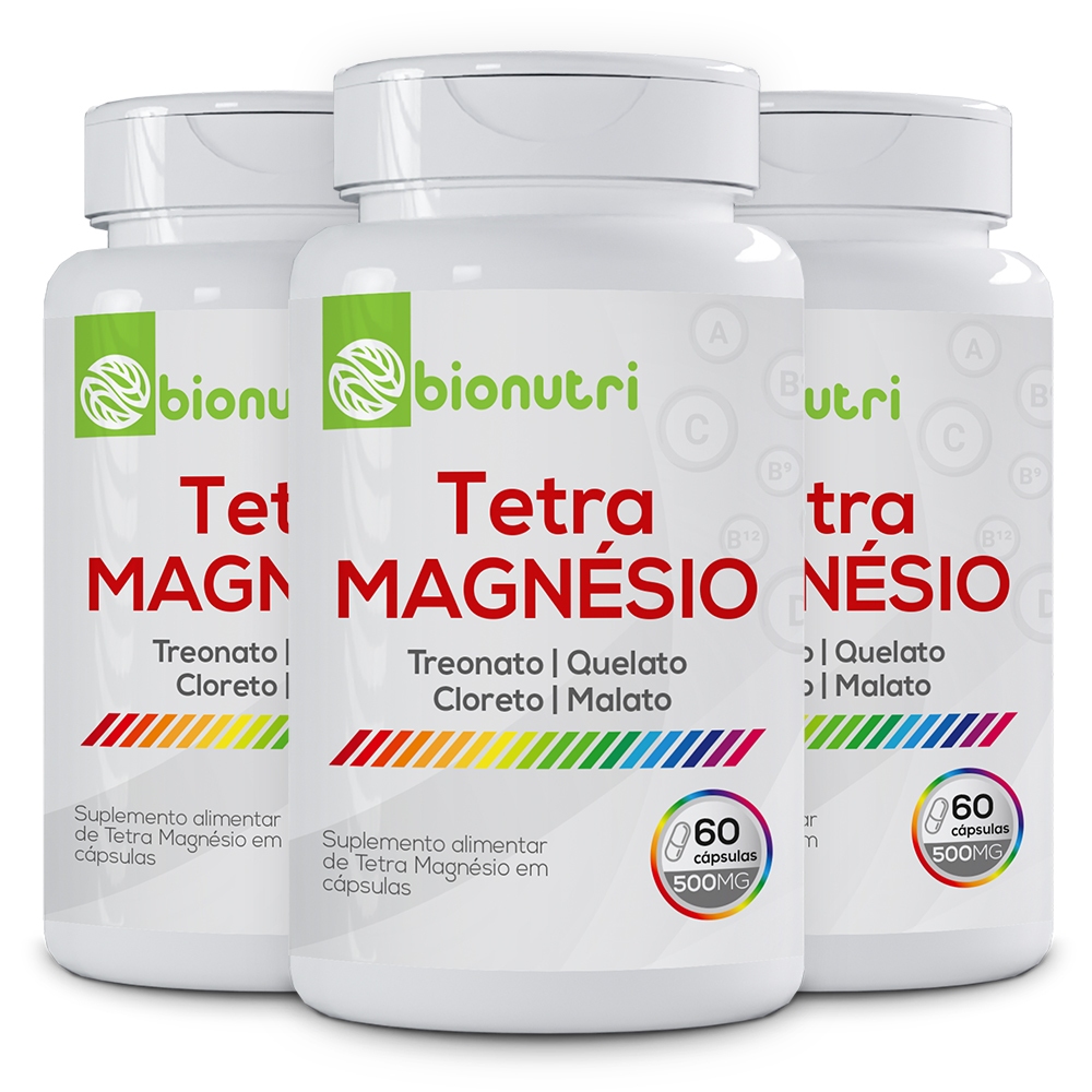 Kit 3x Suplemento Alimentar em cápsulas Tetra Magnésio 500mg (60 cápsulas) - Bionutri