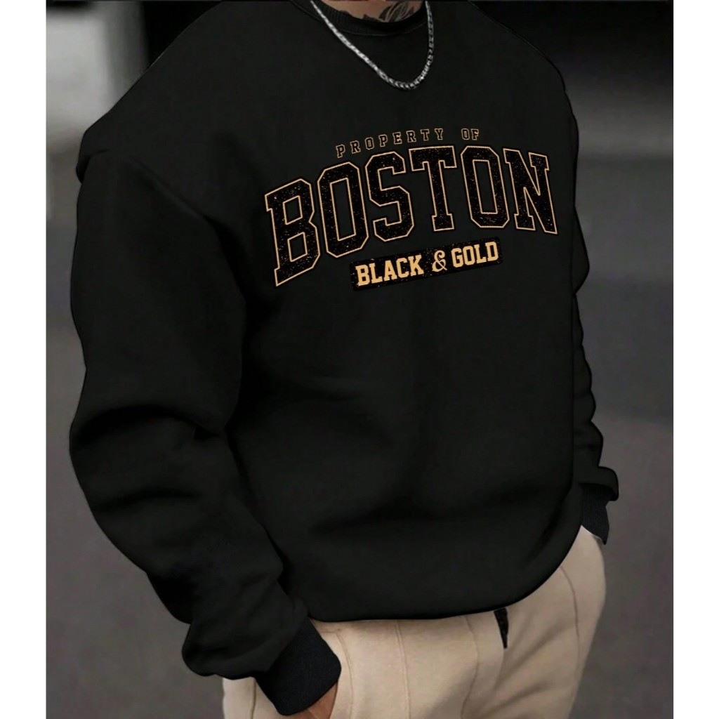 Moletom Gola Redonda Básico Estampado Streetwear Boston Masculino Flanelado Premium
