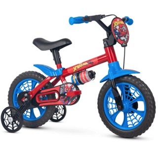 Bicicleta Infantil SPIDER MAN Aro 12 com Rodinhas de Equilíbrio Garrafinha de Água Nathor em Oferta na Shopee