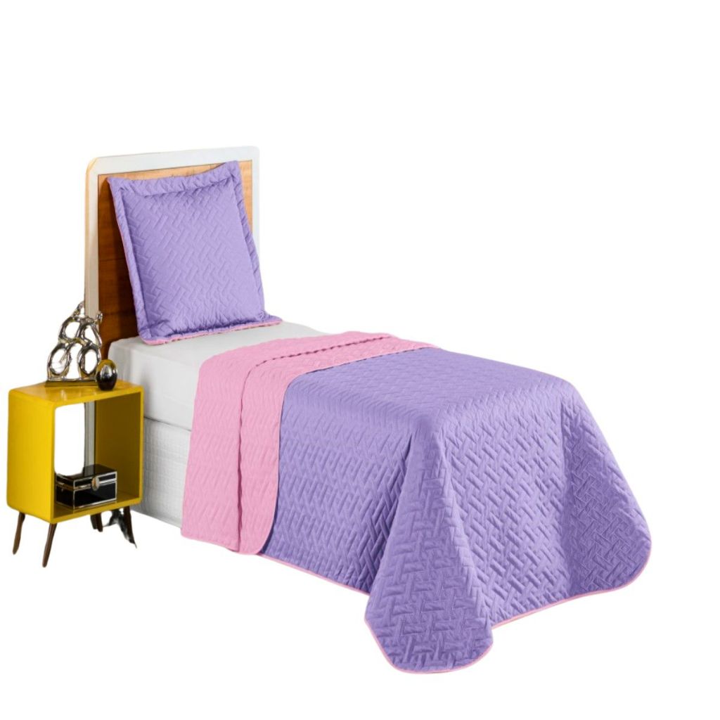 Kit Colcha Cobre Leito Edredom Solteiro 2 Pçs Matelado Quarto Menina Lilas Jogo Roupa Cama Macio
