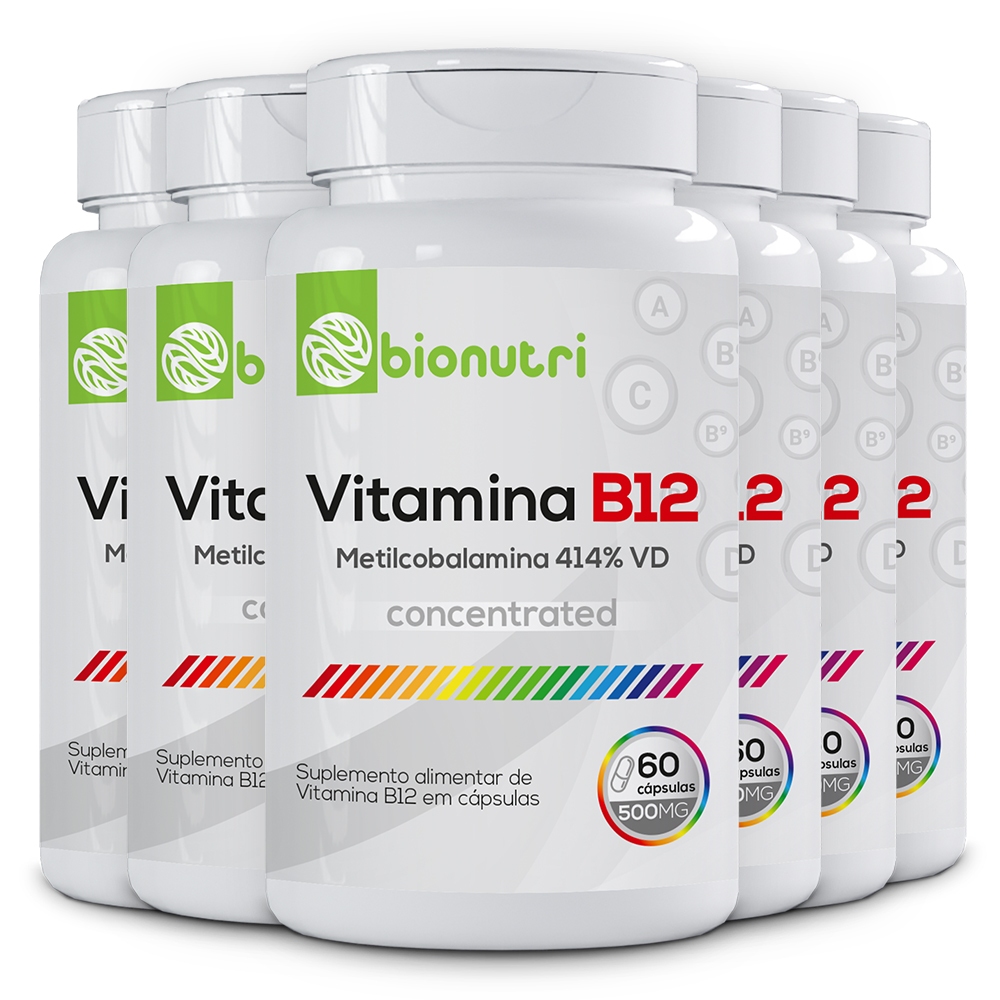 Kit 6x Suplemento Alimentar em cápsulas Vitamina B12 500mg (60 cápsulas) - Bionutri