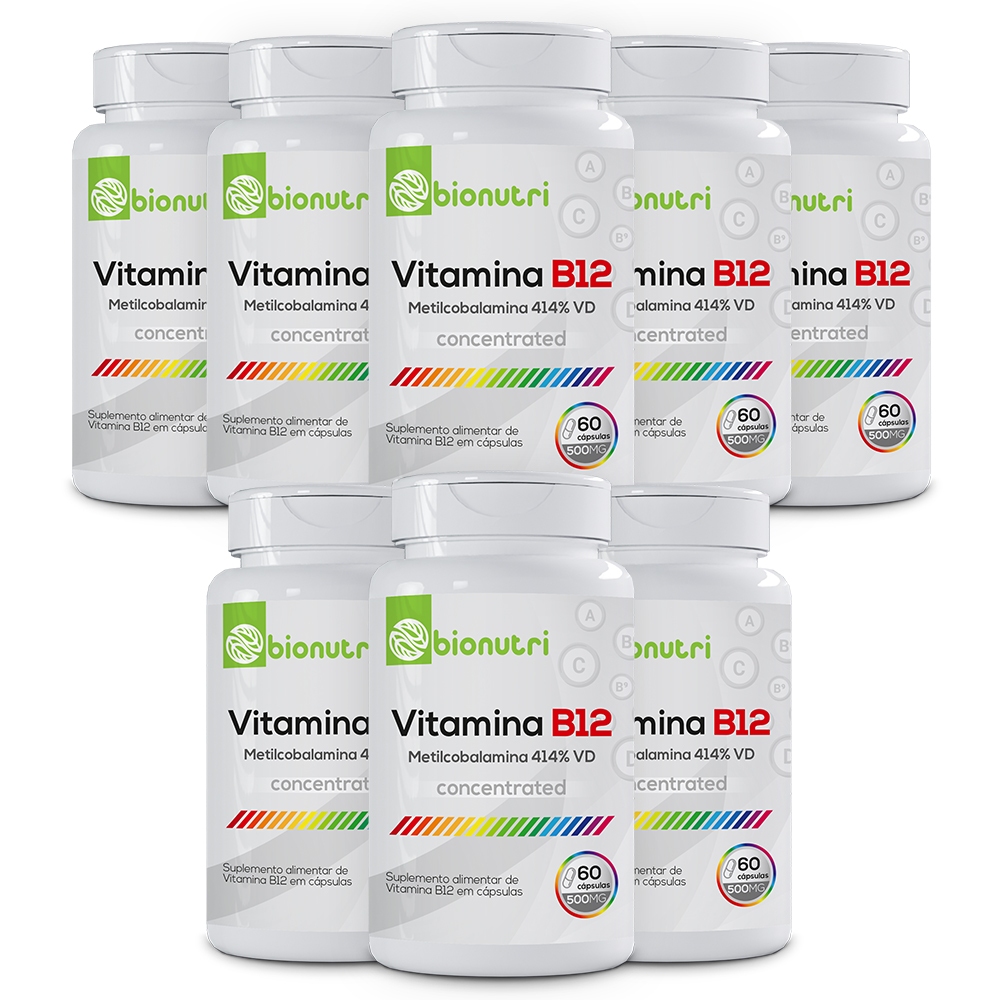 Kit 8x Suplemento Alimentar em cápsulas Vitamina B12 500mg (60 cápsulas) - Bionutri