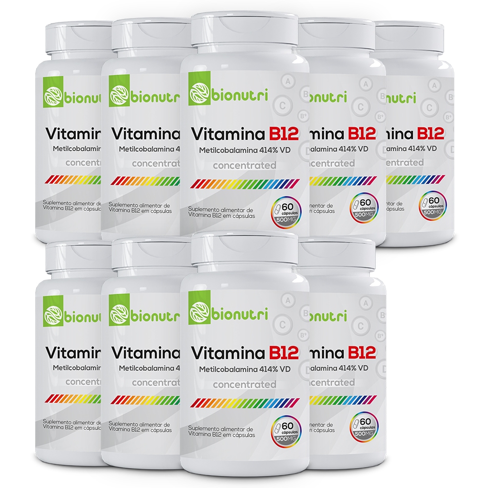 Kit 9x Suplemento Alimentar em cápsulas Vitamina B12 500mg (60 cápsulas) - Bionutri
