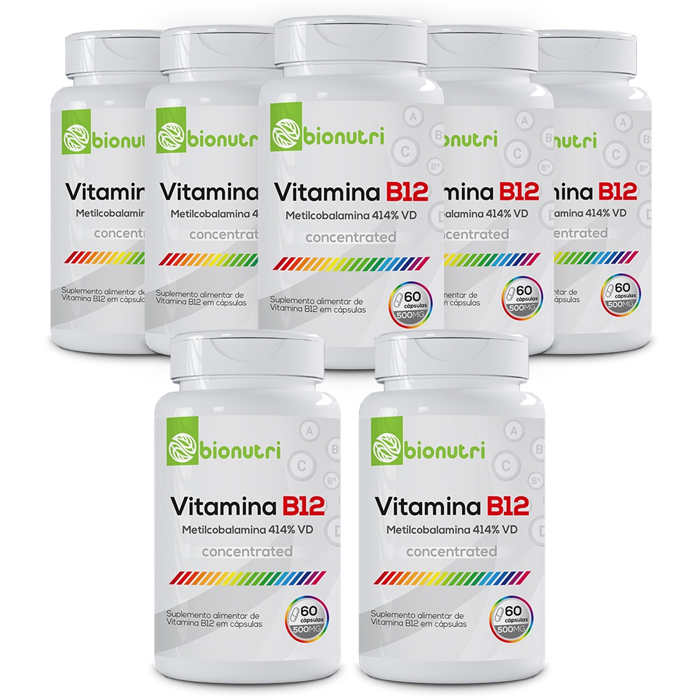 Kit 7x Suplemento Alimentar em cápsulas Vitamina B12 500mg (60 cápsulas) - Bionutri