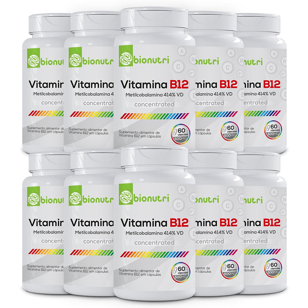 Kit 10x Suplemento Alimentar em cápsulas Vitamina B12 500mg (60 cápsulas) - Bionutri
