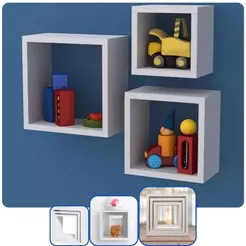 Conjunto kit c/ 3 Nichos Quadrados Parede Quarto Decoração MDF Leve Decorare Prat-k