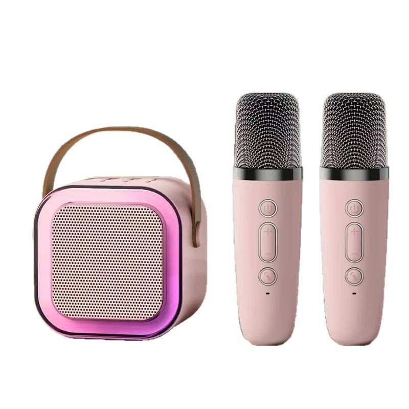 Caixinha De Som Portátil Bluetooth Led Com Dois Microfone Karaokê Infantil