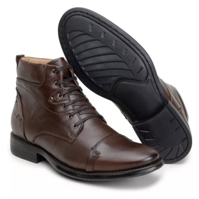 Bota Botina Coturno Mascilino Couro 100% Legitimo Confortavel Palmilha Gel Flex Ortopédica