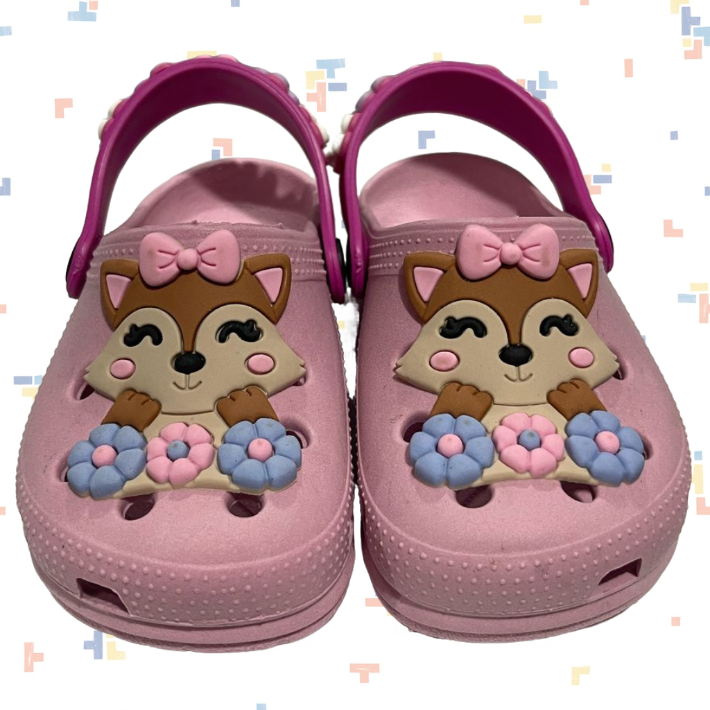 Sandália Infantil Feminina Babuche Estampa de Raposinha Leve e Confortável