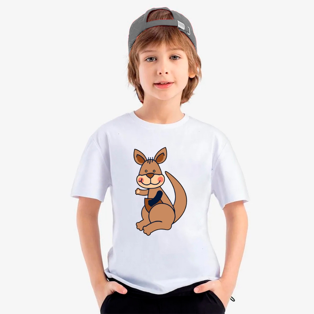 Camiseta Infantil Canguru Estampada Desenho Blusa Masculina 100% Algodão 2 ao 16