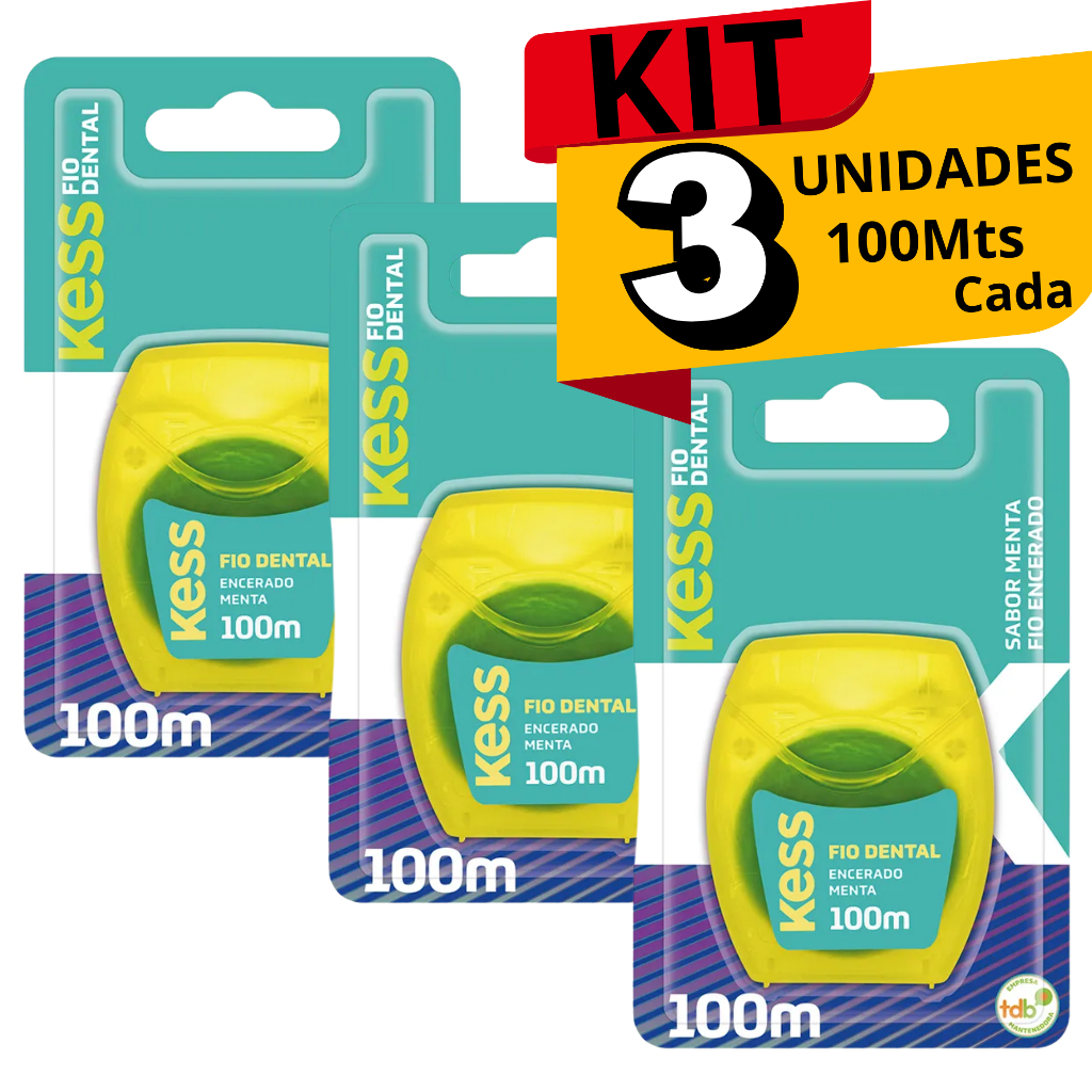 KIT 3X Fio Dental Encerado 100 Mts Sabor Menta Removedor Placa Bacteriana Higiene Oral