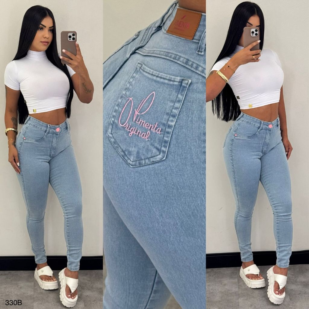 Calça Skinny Jeans Feminina Coladinha Cintura Alta Sal E Pimenta