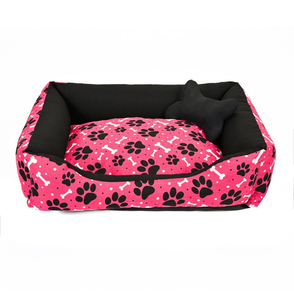 Cama Pet Caminha para Cachorro ou Gato impermeável Patinhas Preto - tamanho Médio - Acompanha Ossinho