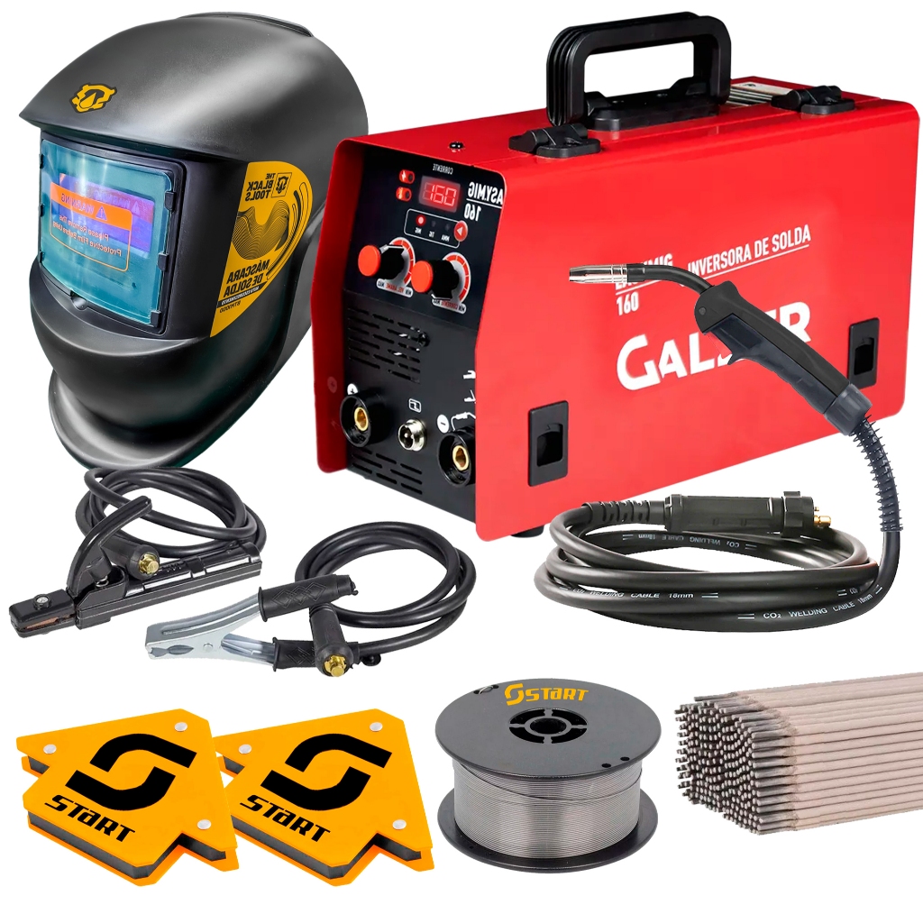 Kit Máquina de Solda Mig Tig E Eletrodo + Mascara De Solda + Acessórios