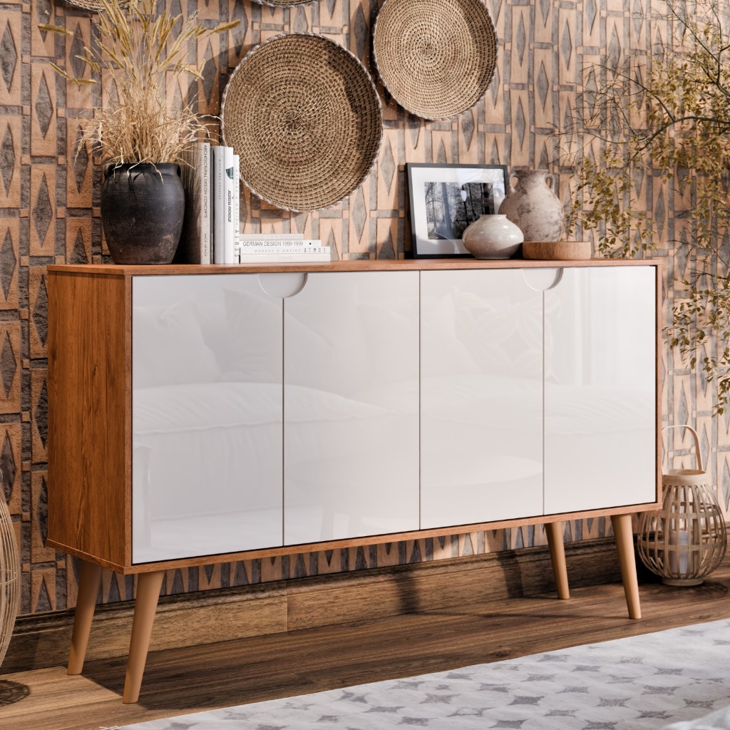 Aparador/Buffet Bar Retrô 4 Portas MAGNUM Cantinho do Café Com Pés Retrô SHARK MOVEIS em Oferta na Shopee