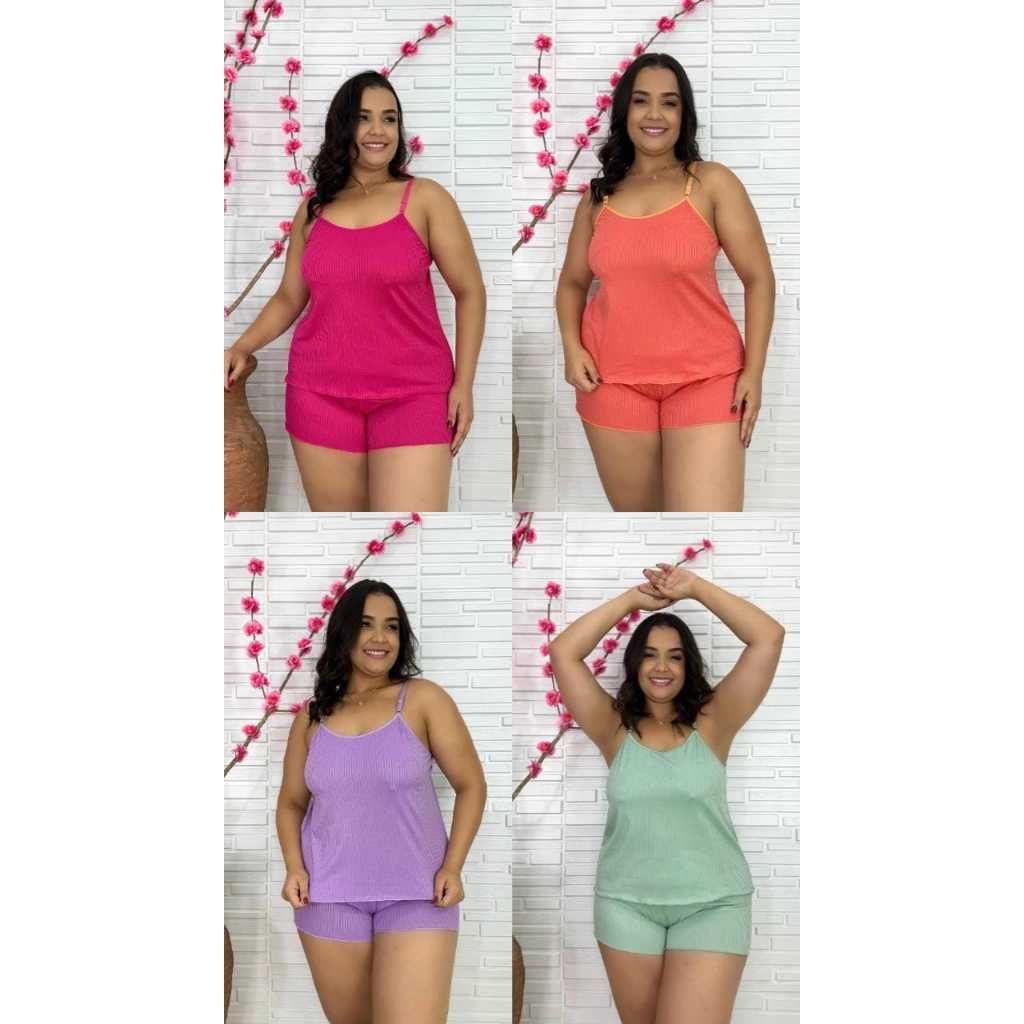 Kit 3 baby doll feminino plus size suede canelado liso