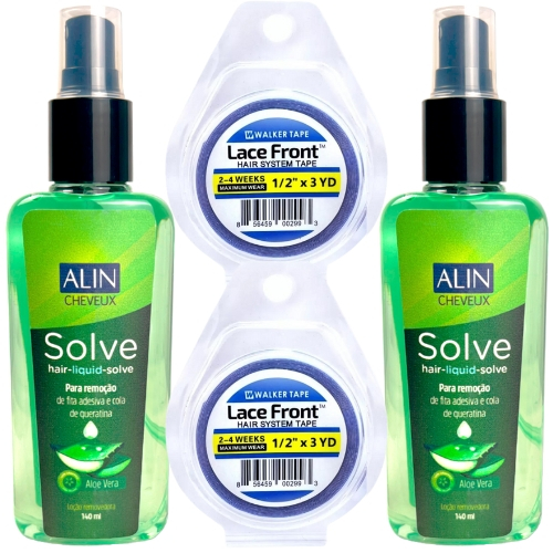 Kit Mega Hair 02 Fitas Adesiva Lace Front 2,7m + 02 Removedor Alin 140ml