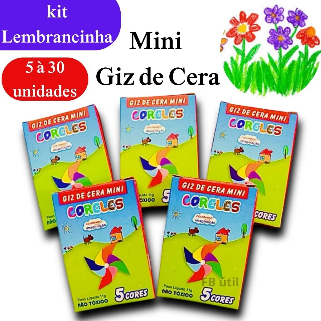 Kit 5/10/20/30 caixinhas Mini Giz de Cera 5 Cores P/ Kit Festa Lembrancinha Artesanato Infantil em Oferta na Shopee