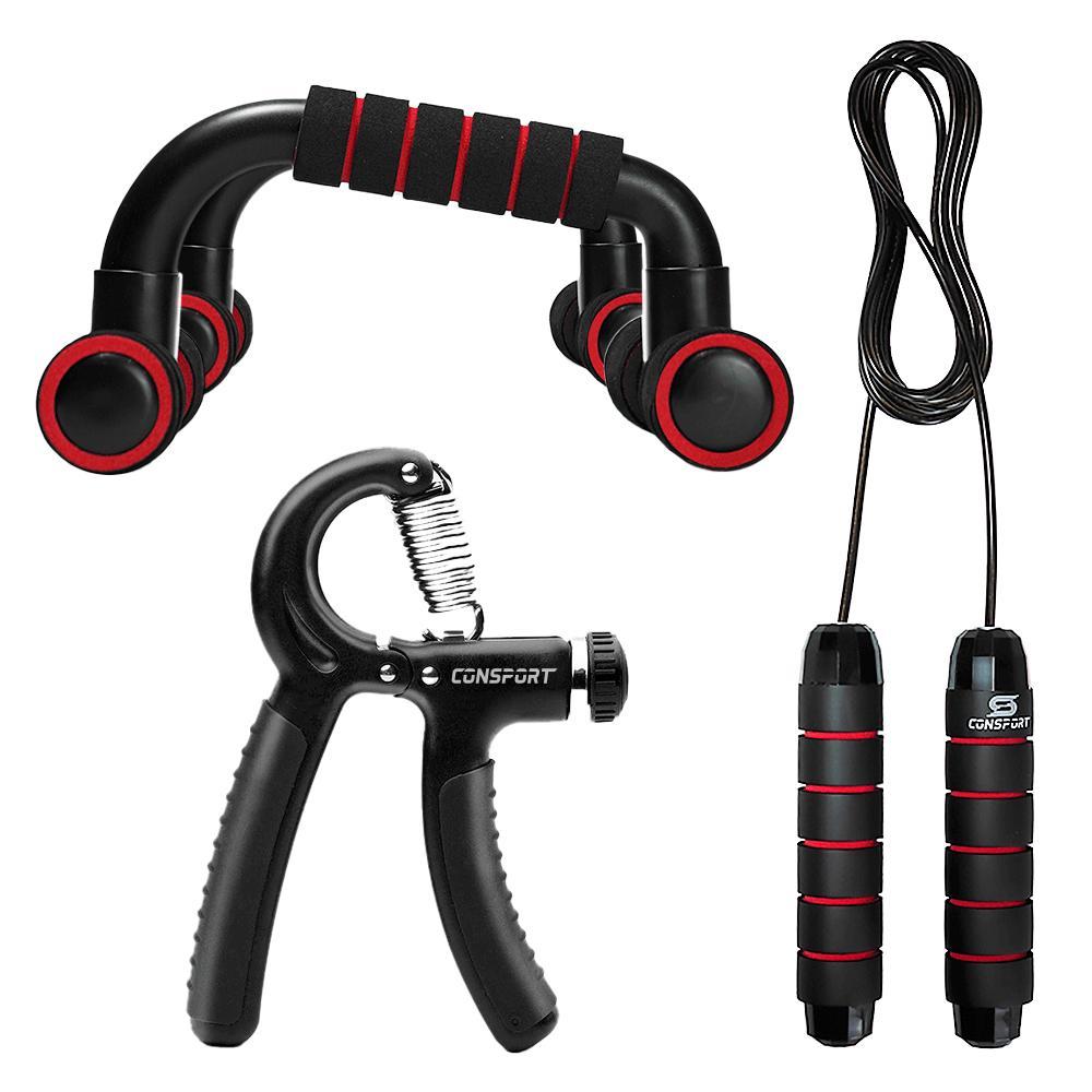 Kit Flexor De Antebraço Handgrip + Corda de Pular Exercício Funcional + Par Apoio Flexão De Braço - Consport