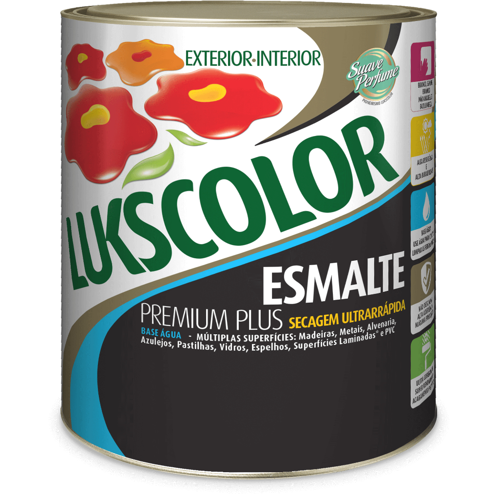 Tinta Esmalte Fosco Base Água Preto 900ml Lukscolor