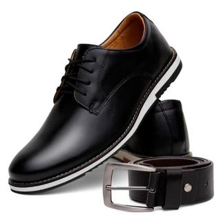 Sapato Social Masculino Elegante Oxford Ingles de Couro Premium Costurado Com Solado Macio Confortável + Cinto