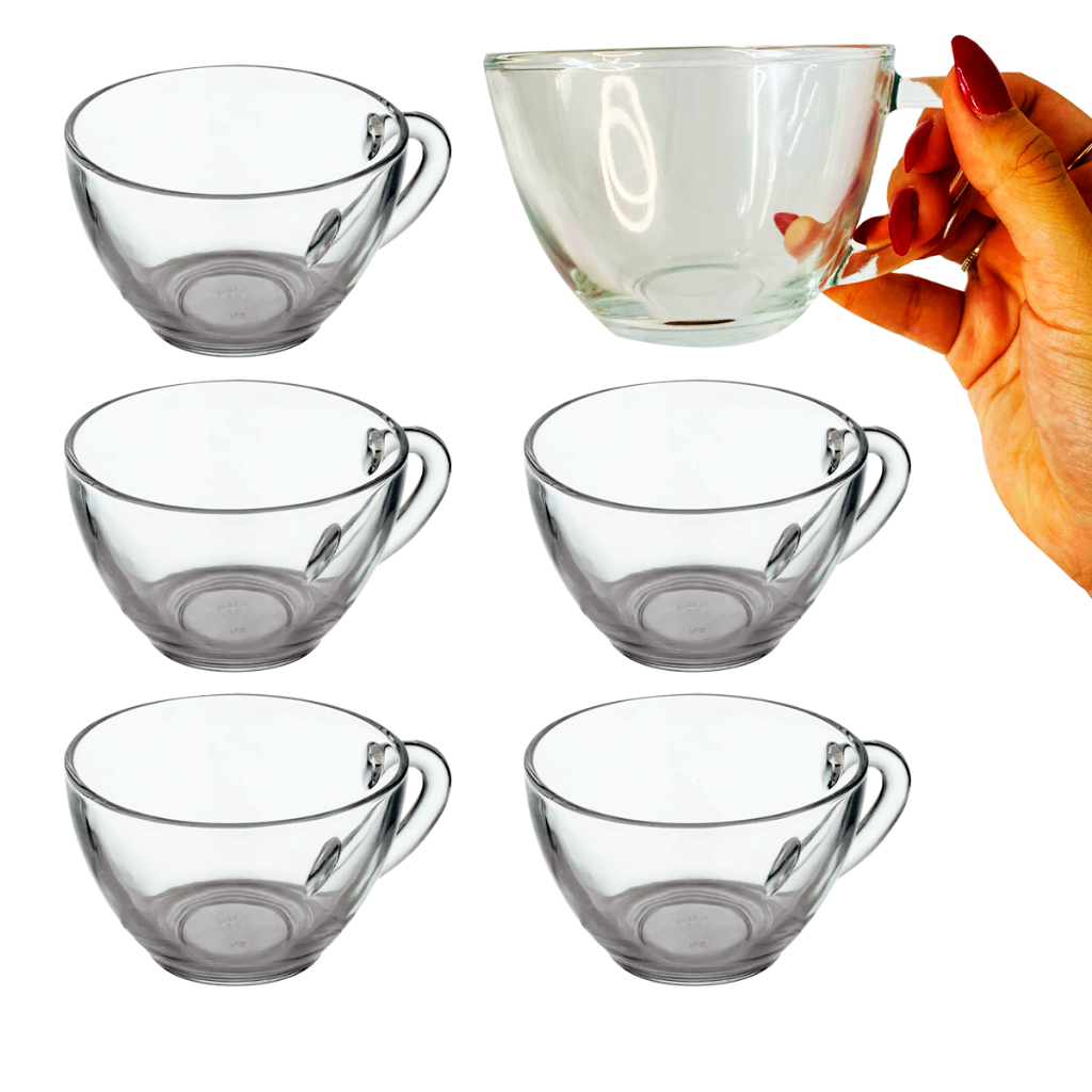 Kit Jogo de 6 Xícaras Pera Cristal Transparente xicara em Vidro 225ml Original Chá Cafe e Leite