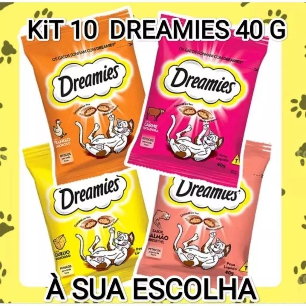 Kit Com 10 Unidades Petiscos Dreamies Para Gatos Adulto 40G Sabores Carne Frango Queijo Salmão Kit Com 10 Unidades Petiscos Dreamies Para Gatos Adulto 40G Sabores Carne Frango Queijo Salmão
