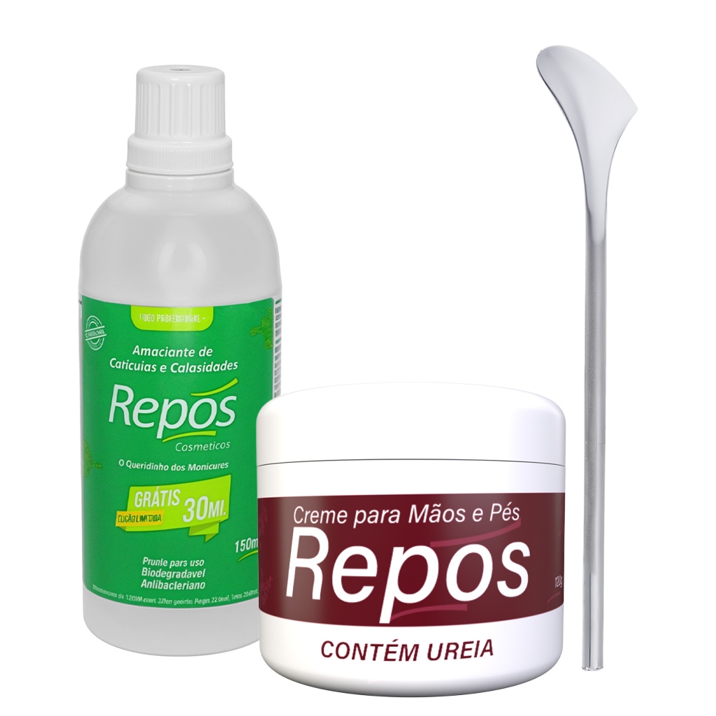 Kit Amaciante De Cuticulas E Calosidades Creme Hidratante Mãos E Pés Espátula 222 Repos