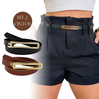 Kit 2 Cintos Fino Fivela Comprida Dourada em Oferta na Shopee