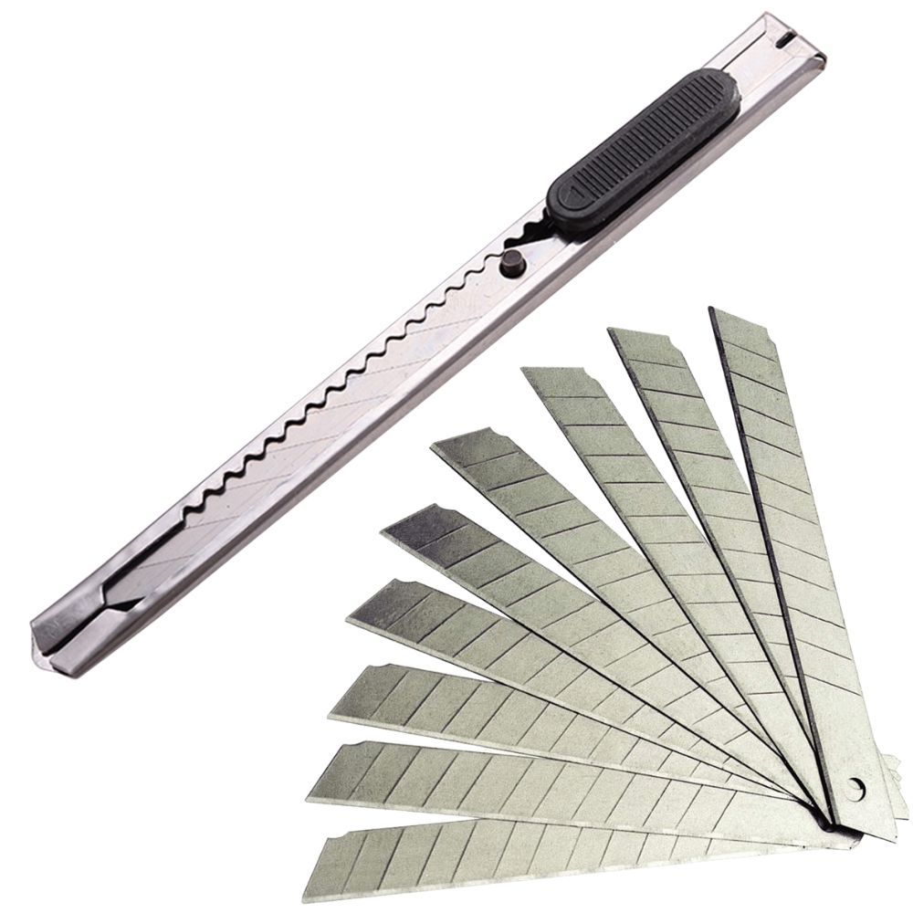 Estilete Metal Aço Inox Profissional 9mm 30 Envelopamento Artesanato Escolar Insulfilm Envelopamento