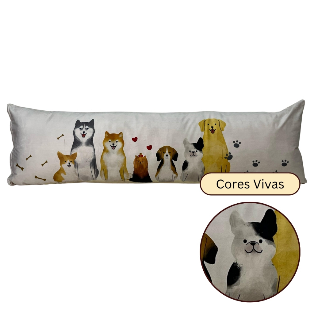 Capa de Travesseiro de Corpo Xuxão 1,40x45 cm com Pet Cachorros de Veludo para Cama