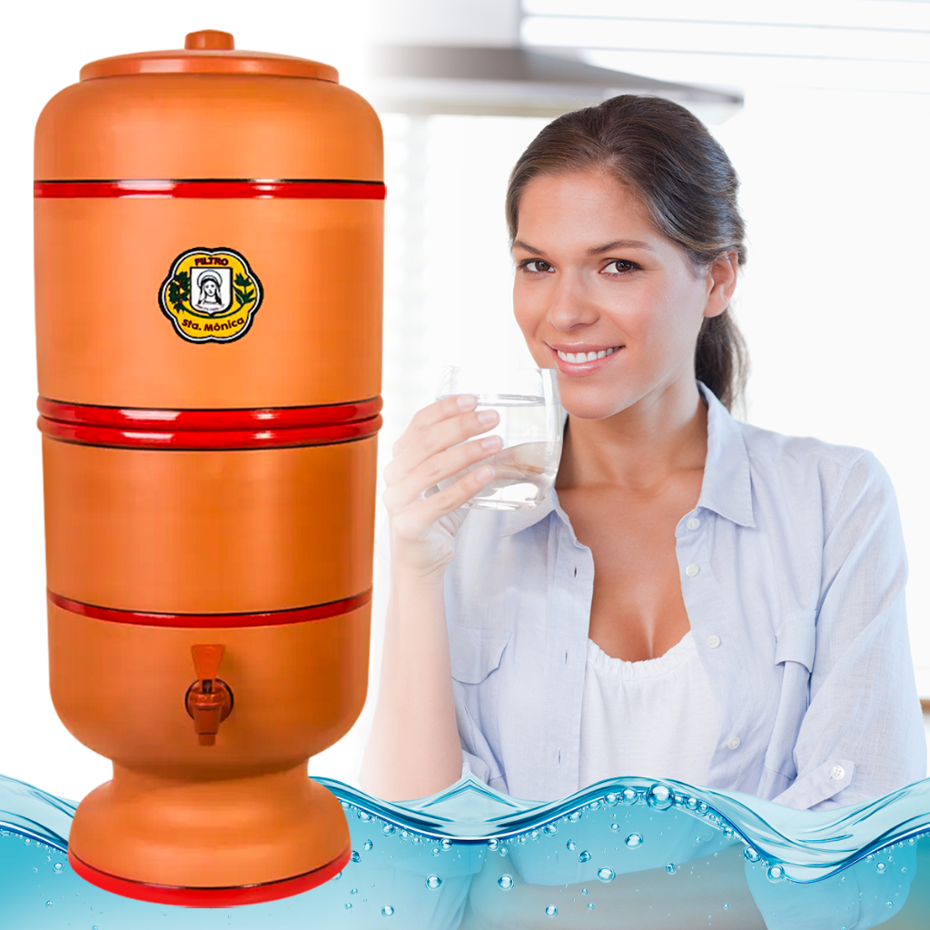 Filtro de Barro Talha 6 Litros COMPLETO com Vela Alcalina Tripla Ação Carvão Ativado + Boia Torneira