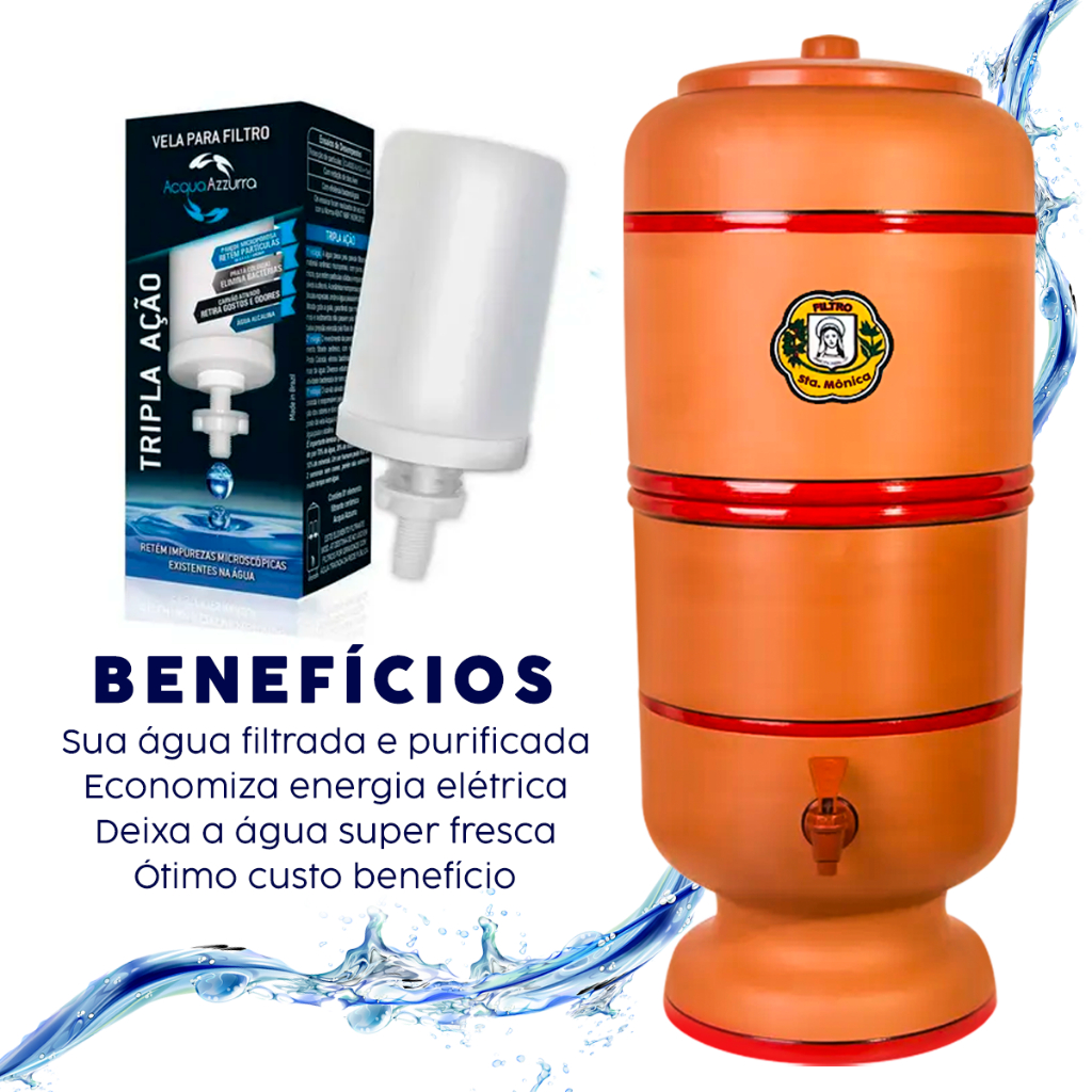 Filtro De Barro 6 Litros ORIGINAL com Vela Tripla Ação Premium Carvão Ativado Alcalina Bóia Torneira